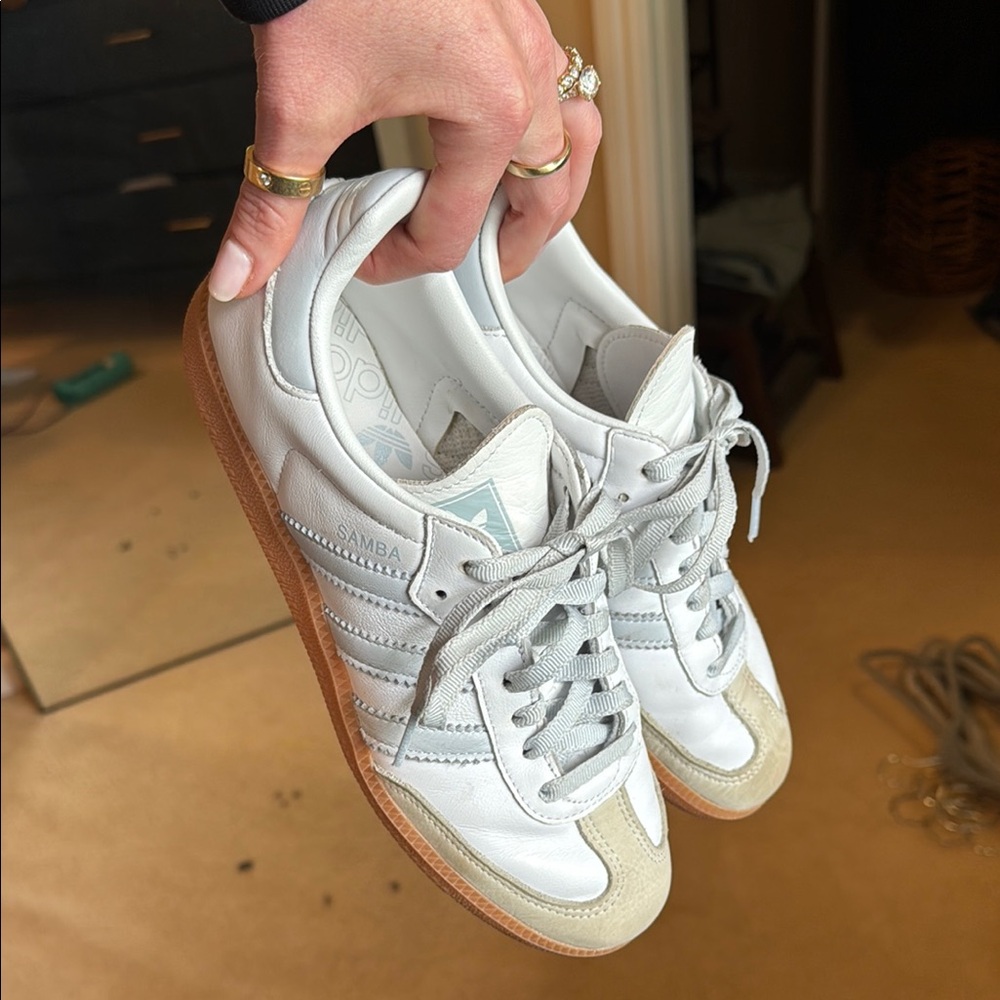 Adidas Women's White/Cloud Blue Samba Shoes